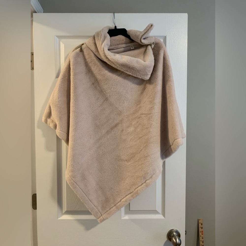 Cozy Beige Poncho with Cowl Neck/ boutique purchase